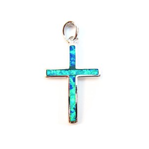 Blue Opal Inlaid Silver Cross Pendant